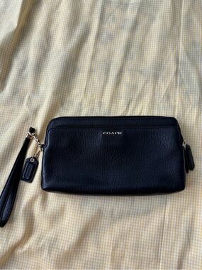 Coach Black Leather Wristlet Clutch with Gold Hardware